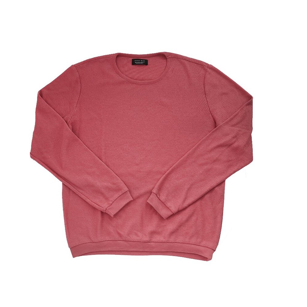 Men's Rustic Pink Lightweight Crewneck Textured Knit Sweater - Medium